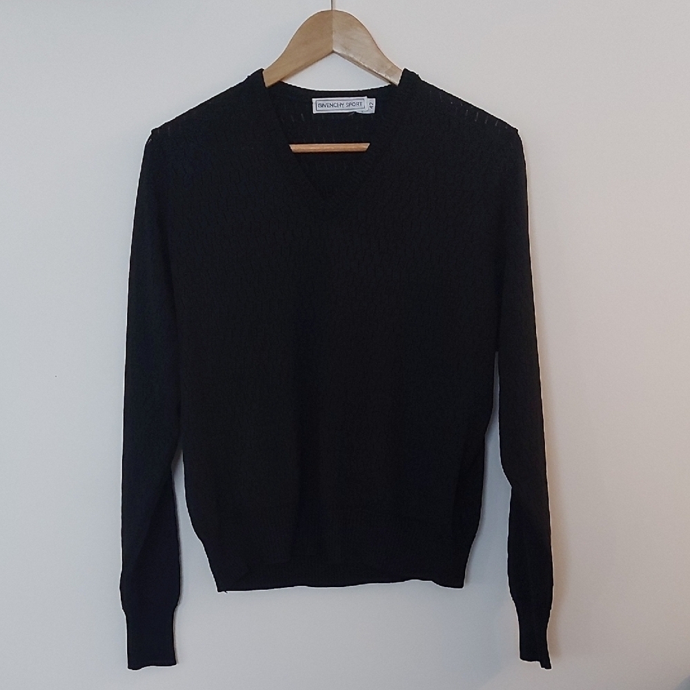 Givenchy Sport Eyelet Knit V Neck Sweater Ribbed Knit Cuffs Vintage Size 42